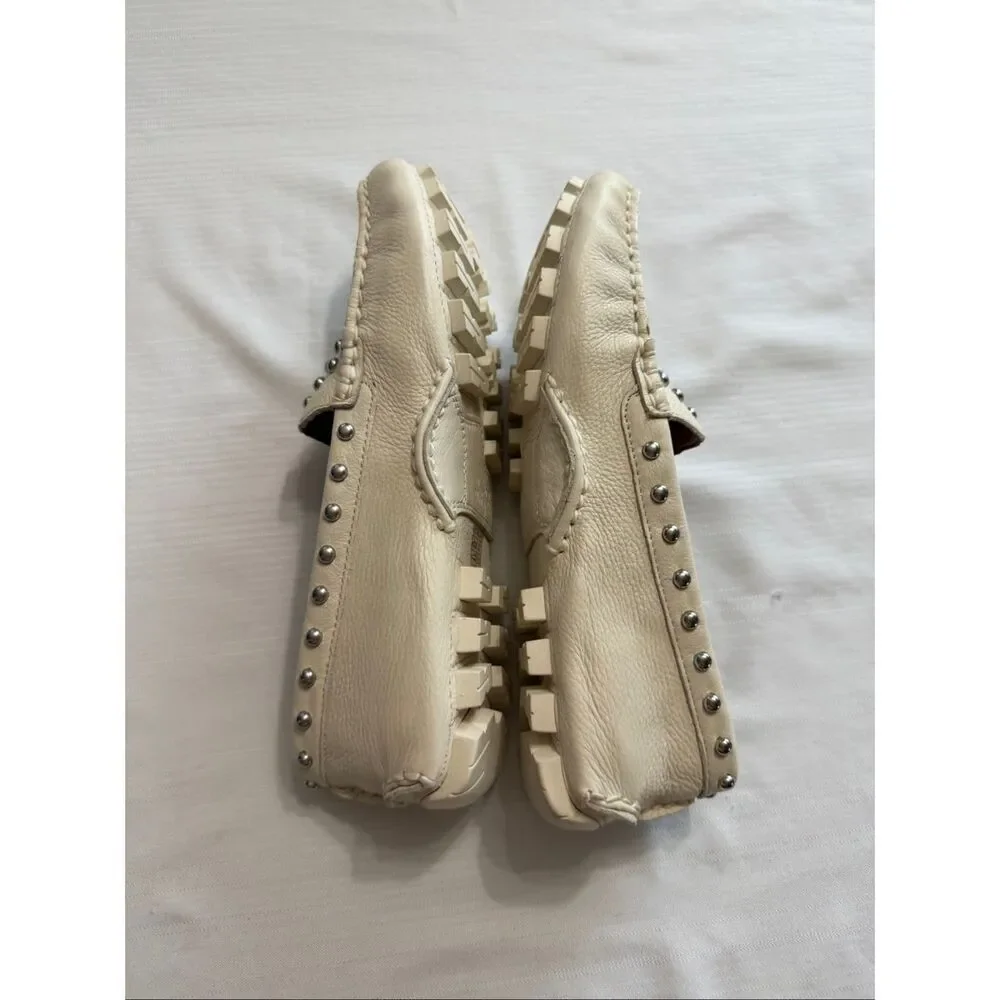 Coach Arlene Studded Pebble Leather Chalk Loafers Size 6.5 6 1/2 B New